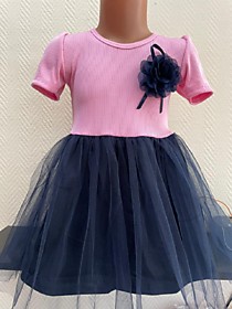 Платье "Принцесса" к/р сетка розовый с розой